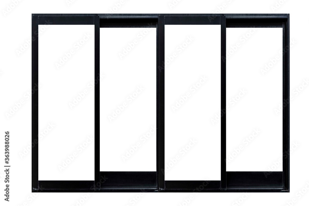 Black aluminium window frame isolated on white background