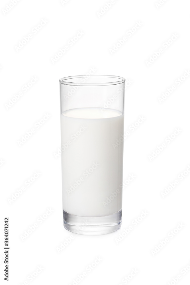 horizontal view a glass of milk isolated on white background.