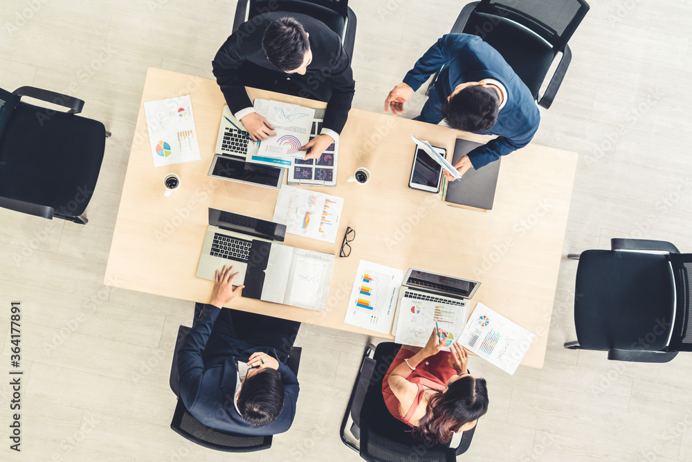 Business people group meeting shot from top view in office . Profession businesswomen, businessmen a