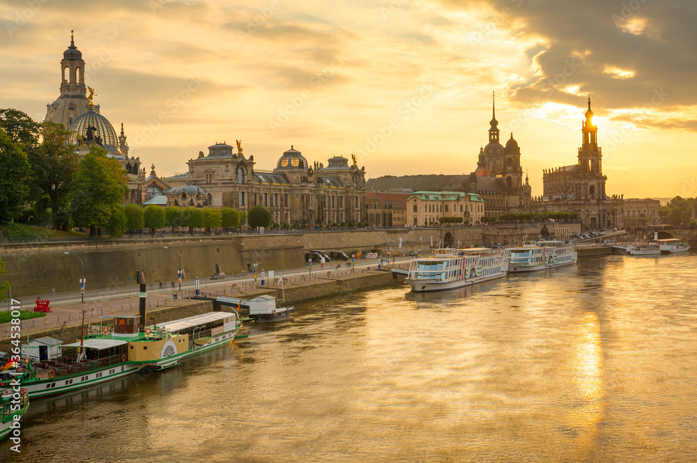 Dresden, Germany cityscape over the Elbe River