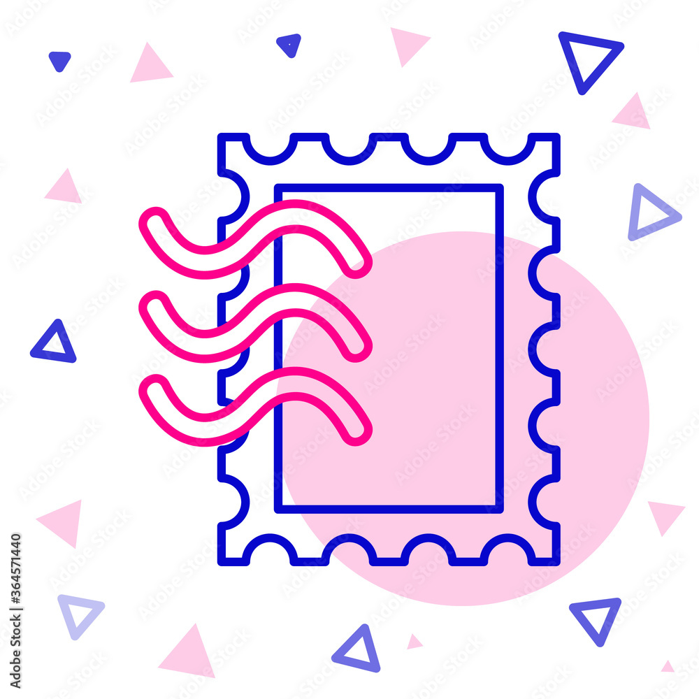 白色背景上隔离的Line Postal邮票图标。彩色轮廓概念。矢量插图。