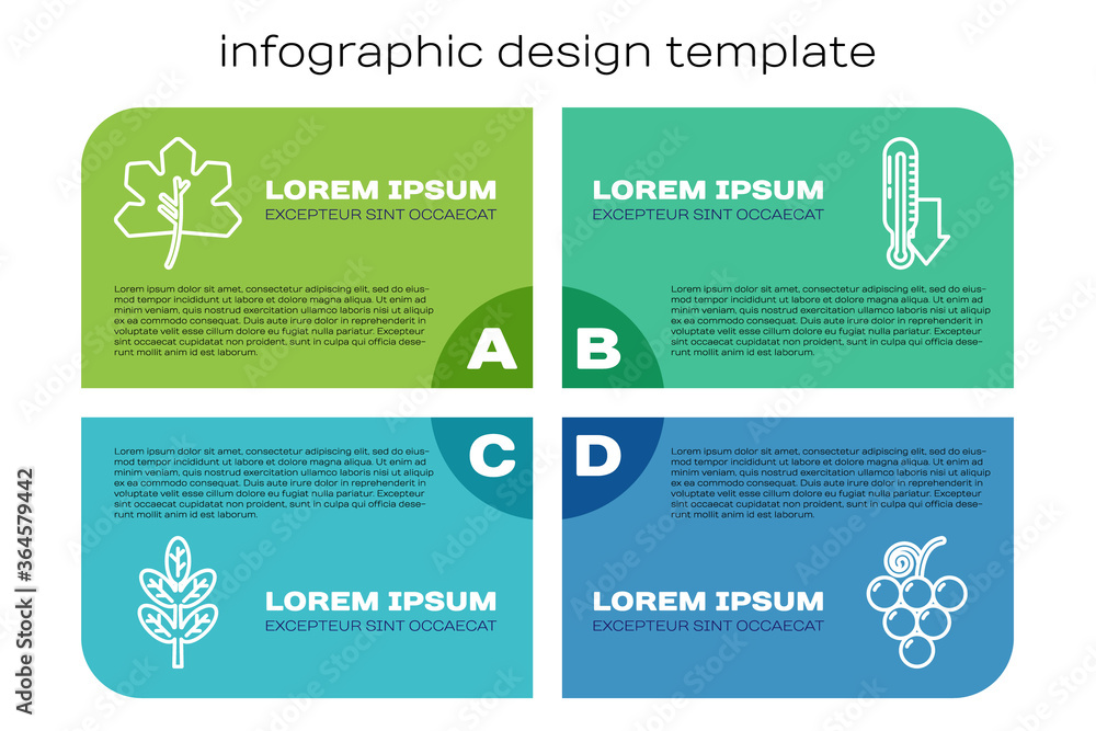 Set line Leaf or leaves, Leaf or leaves, Grape fruit and Meteorology thermometer. Business infograph