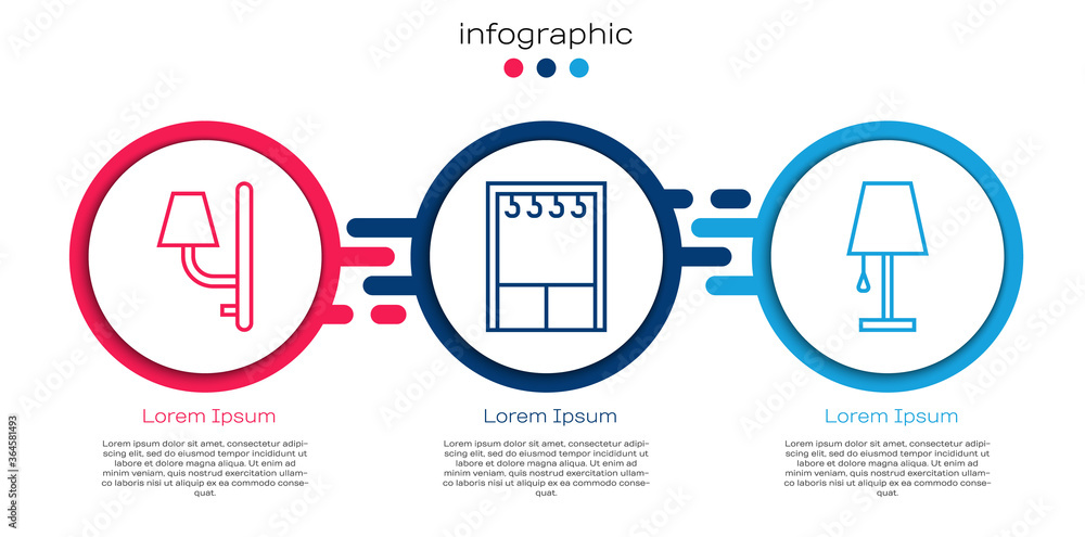 设线壁灯、衣柜和台灯。商业信息图模板。矢量。