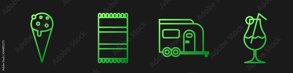 设置线Rv露营拖车，华夫饼冰淇淋，沙滩巾，鸡尾酒和酒精饮料。G
