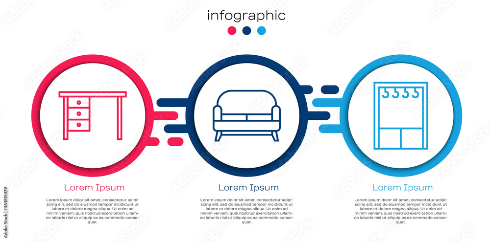 设置办公桌、沙发和衣柜。商业信息图模板。矢量。