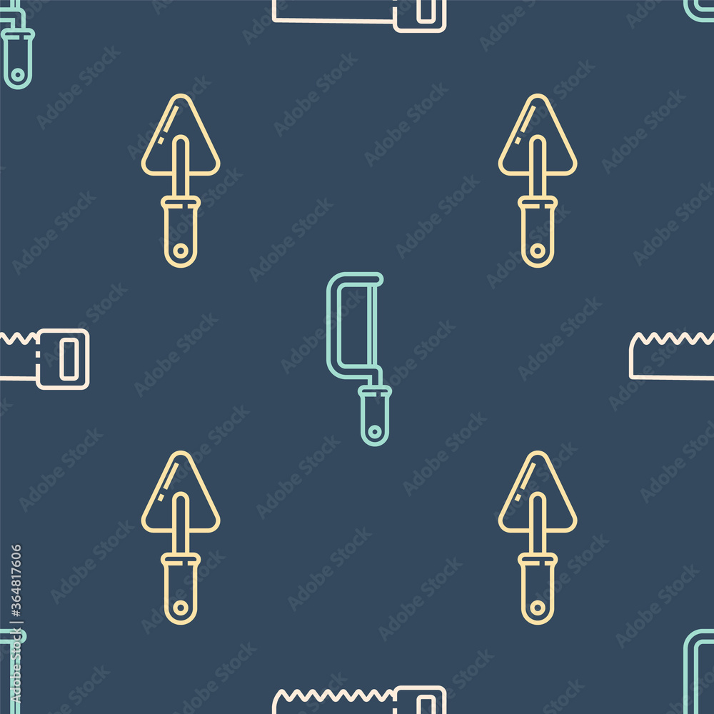 将手锯、抹刀和钢锯设置在无缝图案上。矢量。