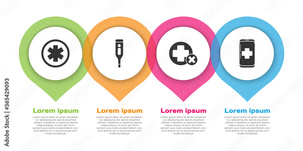 Set Medical symbol of the Emergency, Medical digital thermometer, Cross hospital medical and Emergen