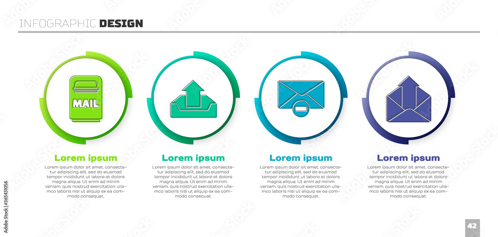 设置邮箱，上传收件箱，删除信封和发送邮件。商业信息图模板。矢量