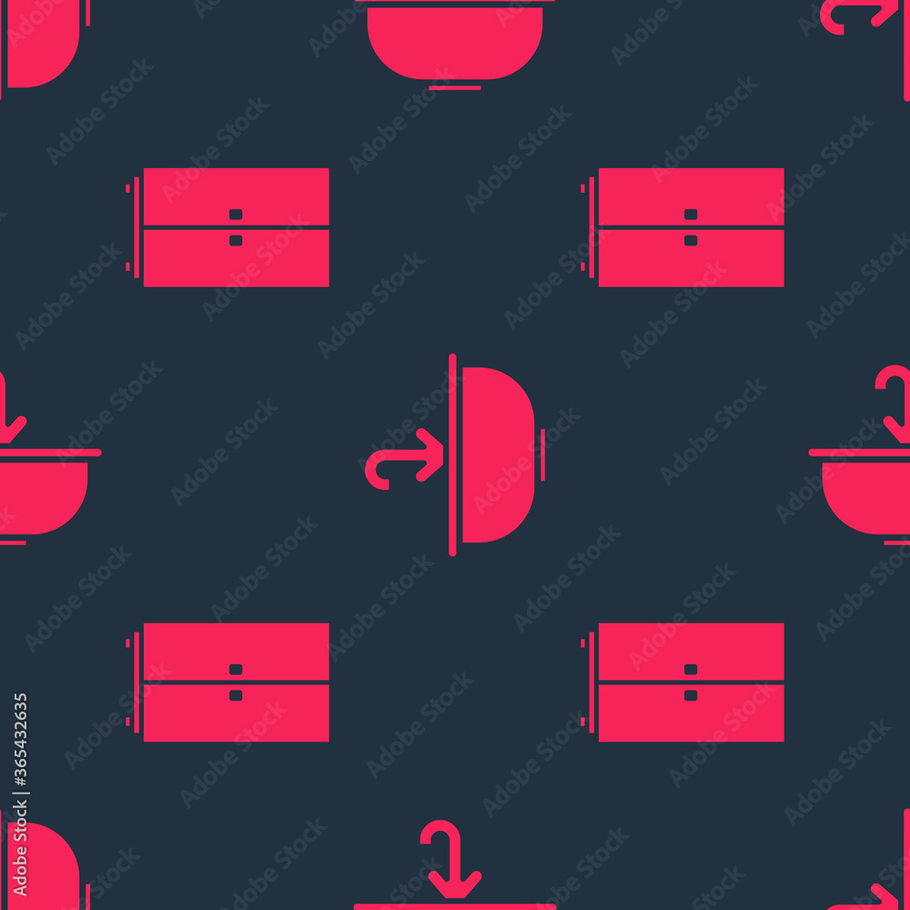 Set Wardrobe and Washbasin with water tap on seamless pattern. Vector.