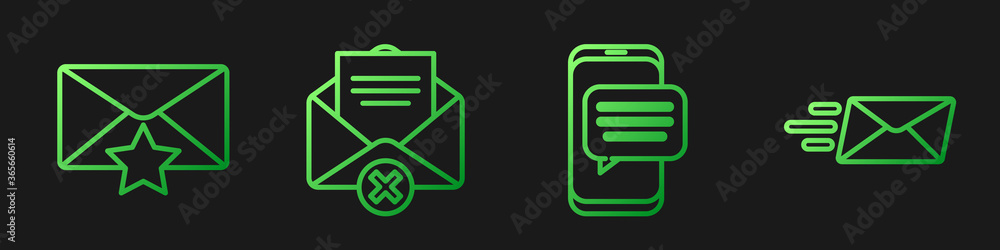 Set line Chat messages notification on phone, Envelope with star, Delete envelope and Express envelo