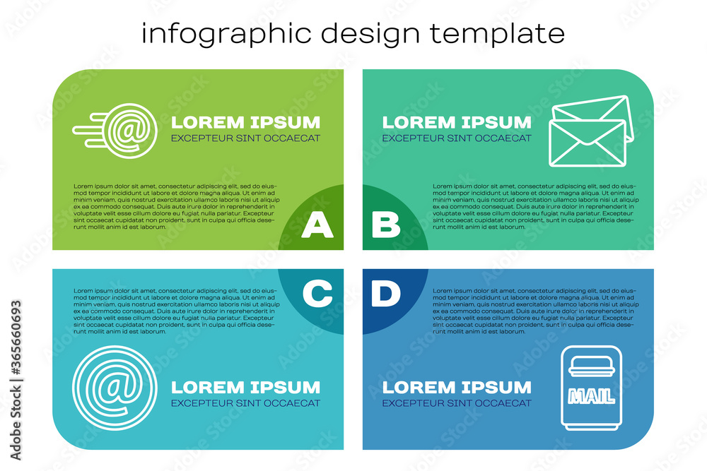 设置行邮件和电子邮件、邮箱和信封。商业信息图模板。矢量插图