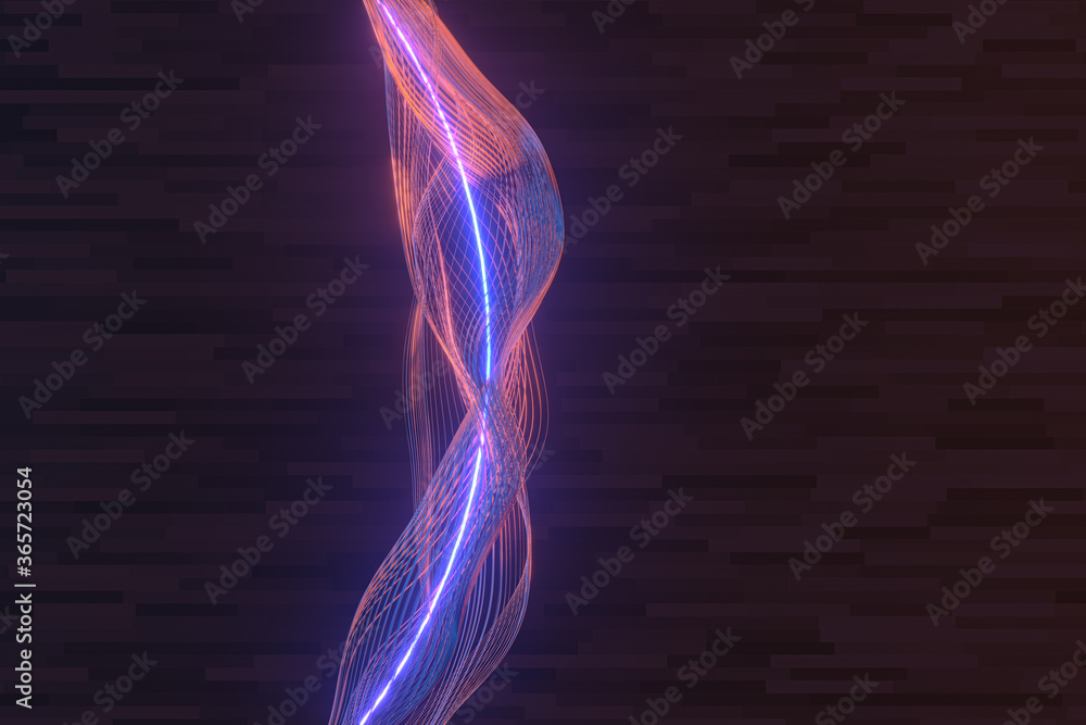 Purple circle laser line with dark background, 3d rendering.