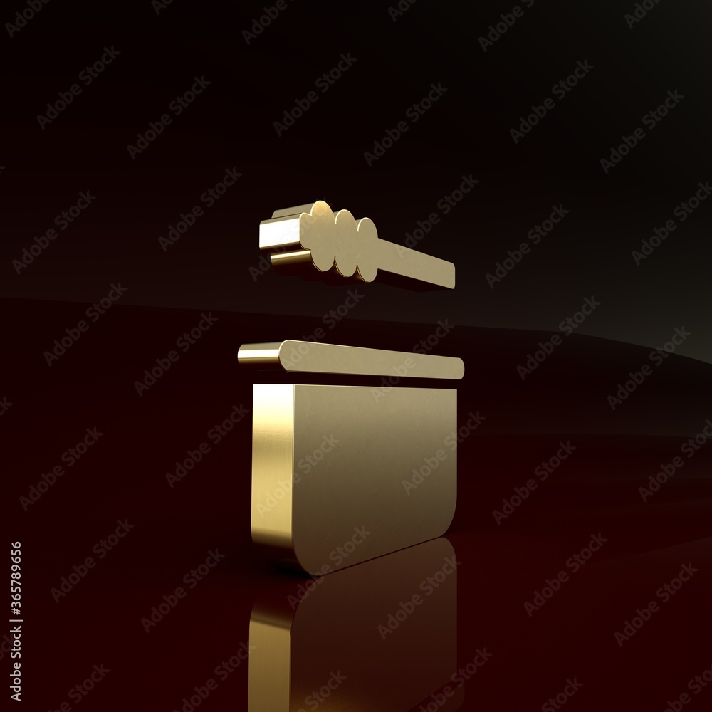 Gold Sauna bucket and ladle icon isolated on brown background. Minimalism concept. 3d illustration 3