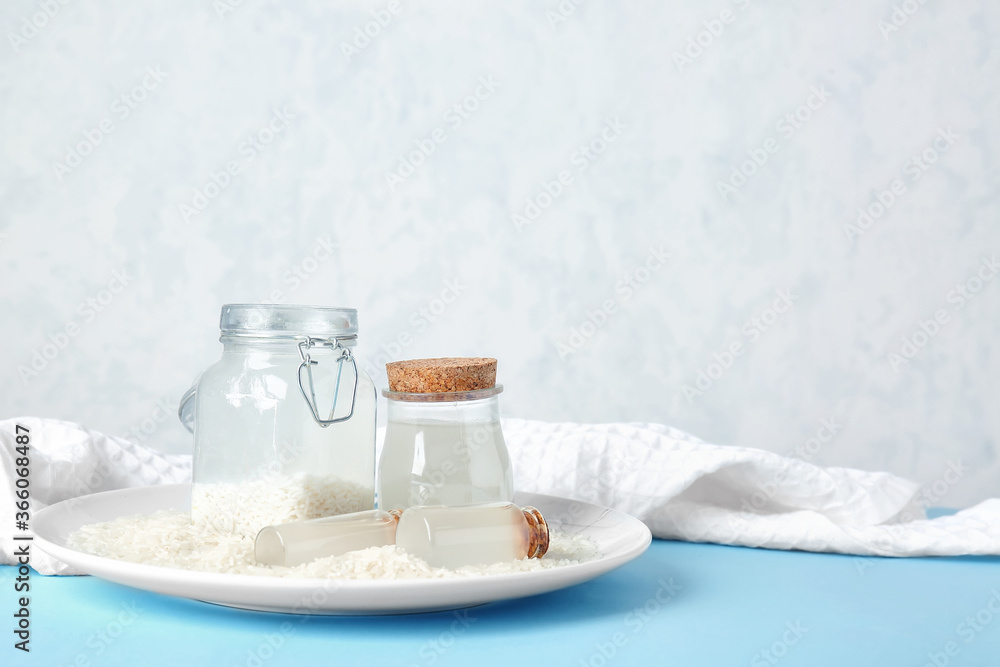 Healthy rice water on table