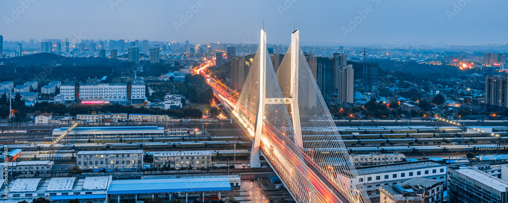 Night view of the Peace Bridge in Xuzhou, Jiangsu, China