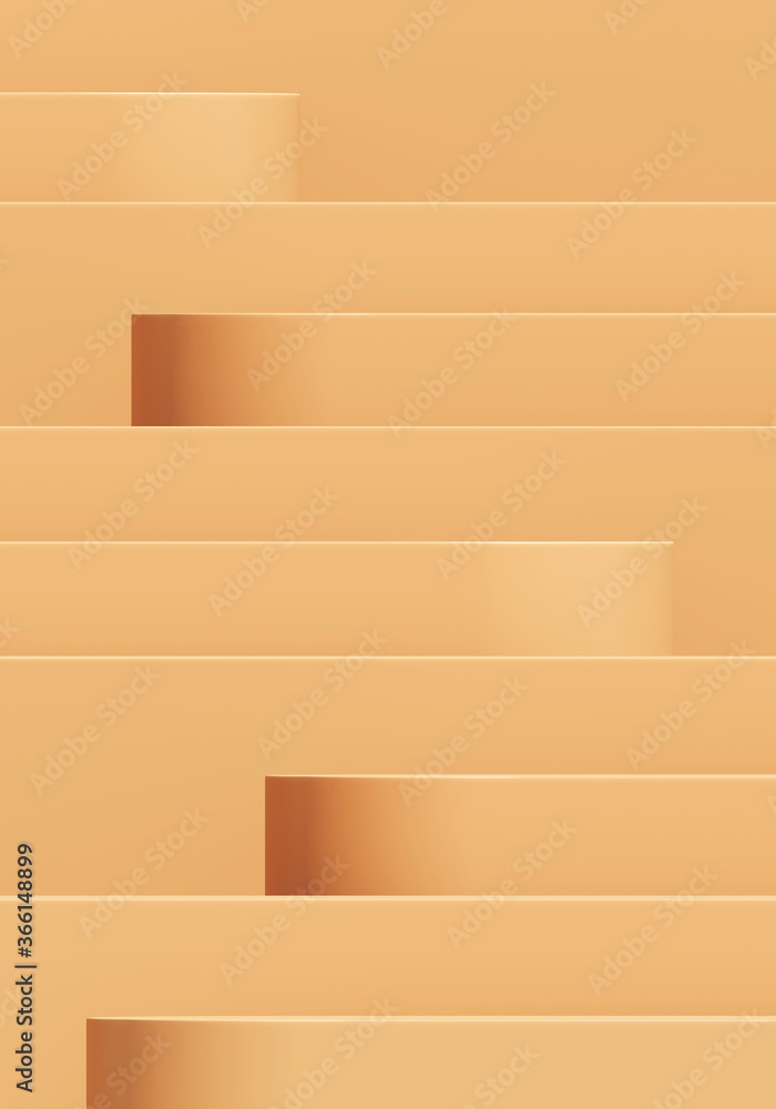 产品展示的最小化妆背景。橙色层台阶讲台。3d渲染插图