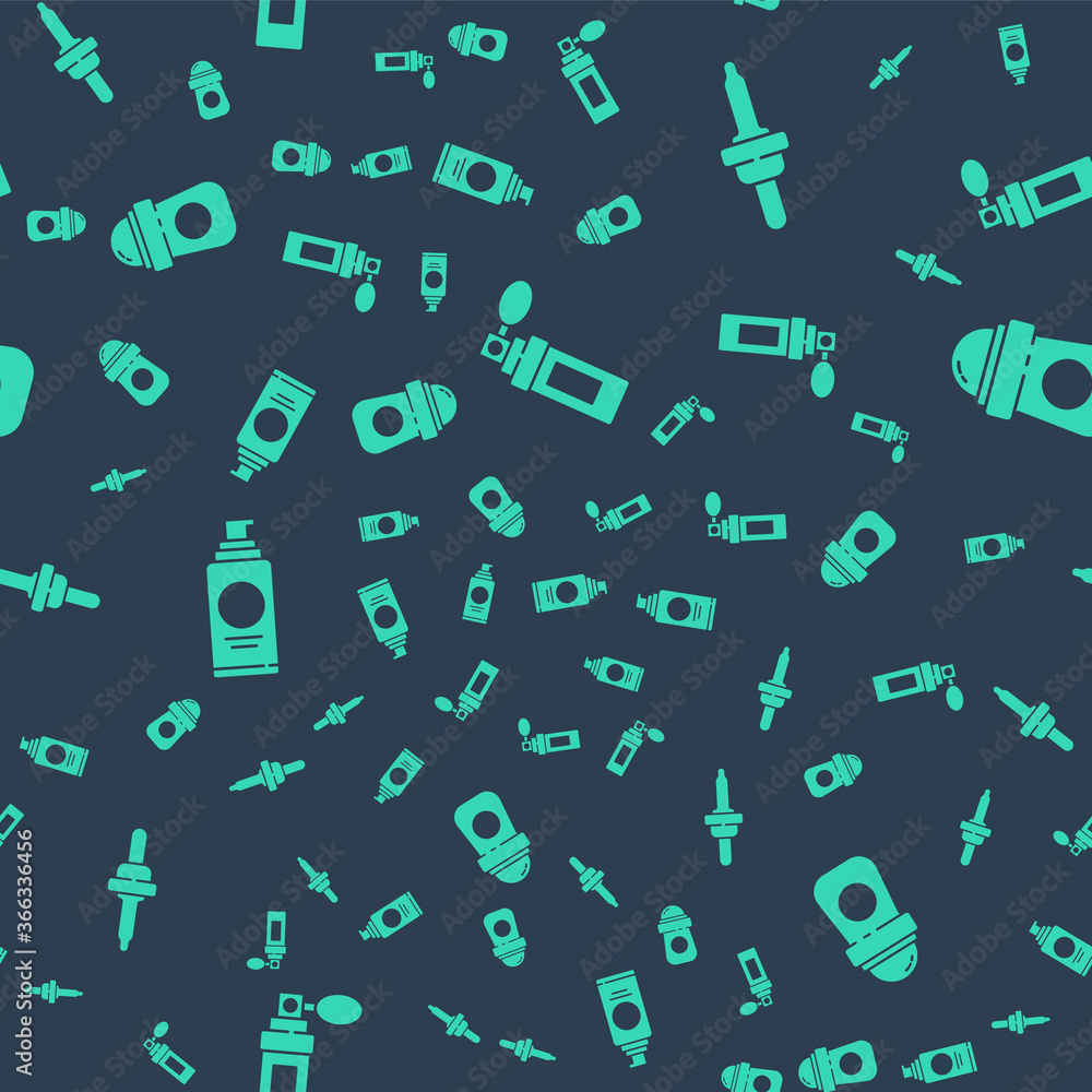 Set Perfume, Pipette, Spray can for hairspray and Antiperspirant deodorant roll on seamless pattern.