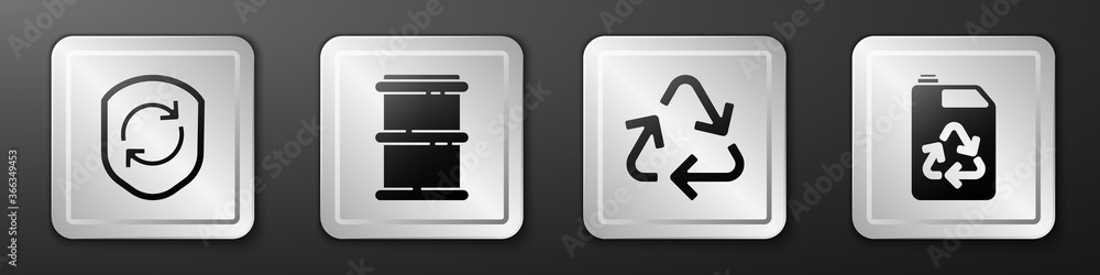 在护罩、桶、回收符号和环保燃料罐图标内设置回收符号。银色方块b