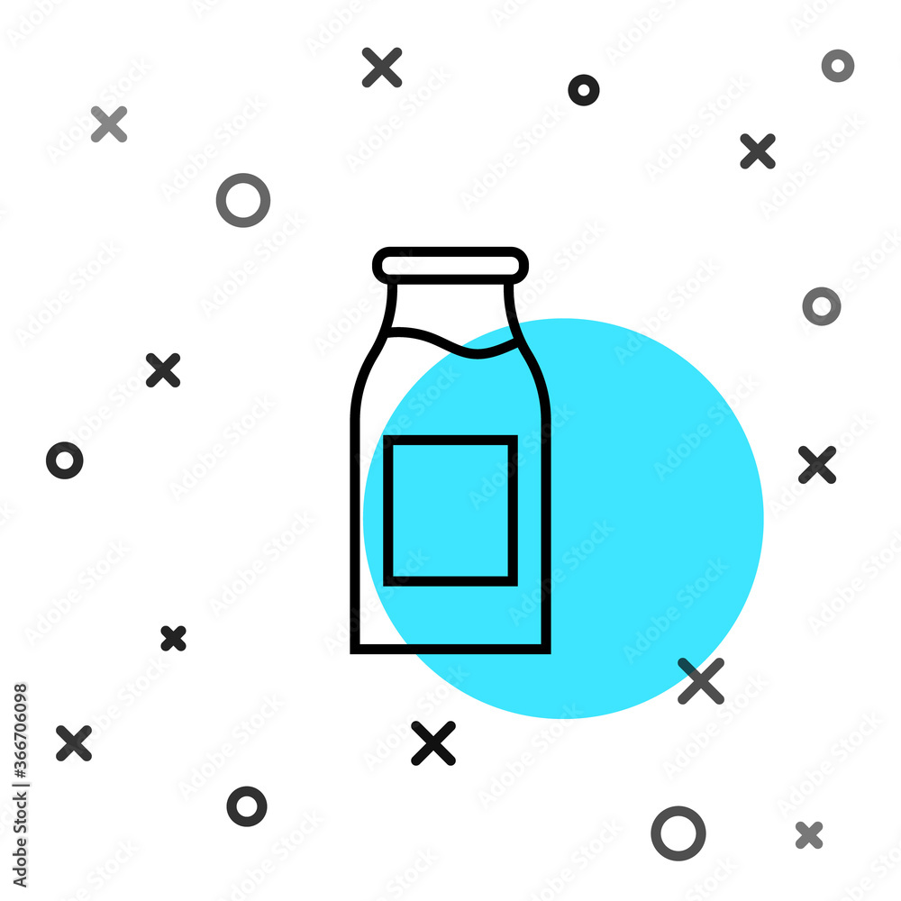 Black line Closed glass bottle with milk icon isolated on white background. Random dynamic shapes. V