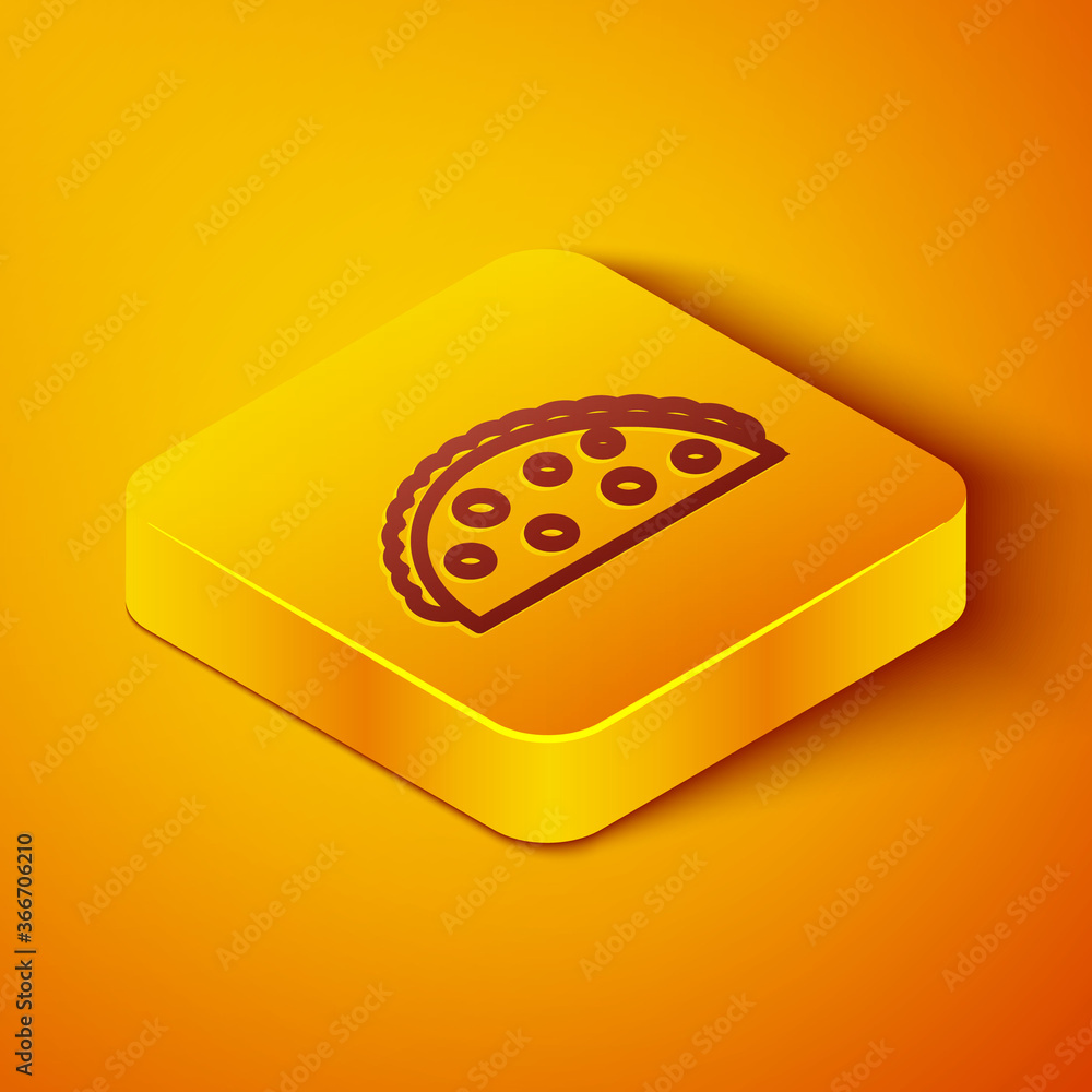 Isometric line Taco with tortilla icon isolated on orange background. Traditional mexican fast food 