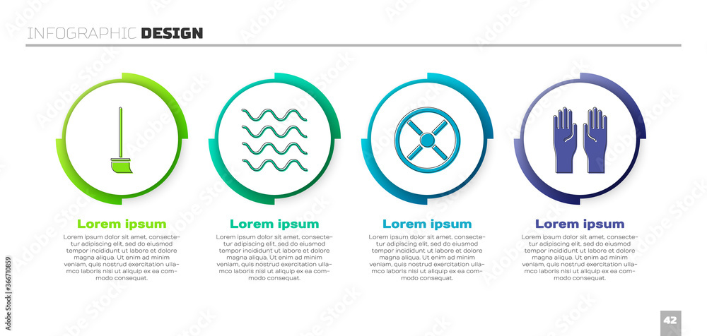 Set Mop, Wave, Industry valve and Rubber gloves. Business infographic template. Vector.