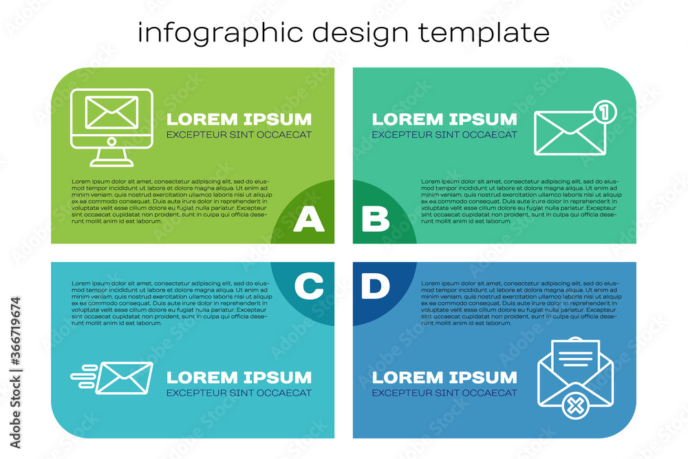 Set line Express envelope, Monitor and envelope, Delete envelope and Envelope. Business infographic 