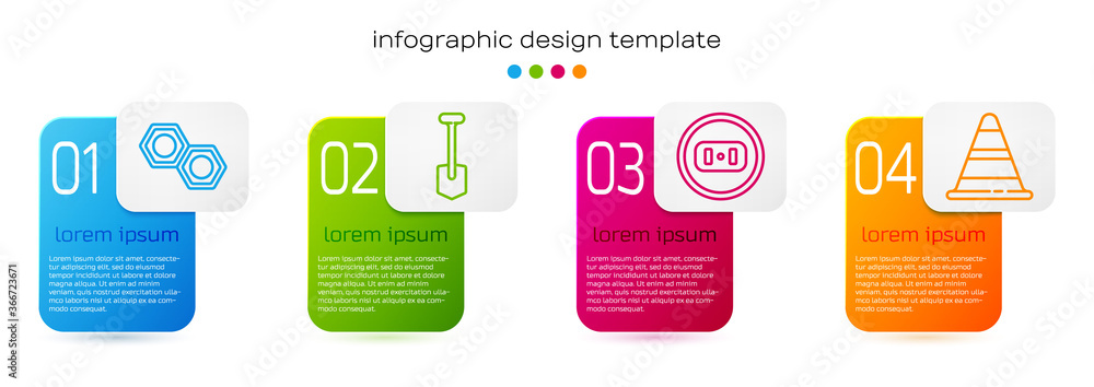 设置线六角金属螺母、电铲、电源插座和交通锥。商业信息图templ