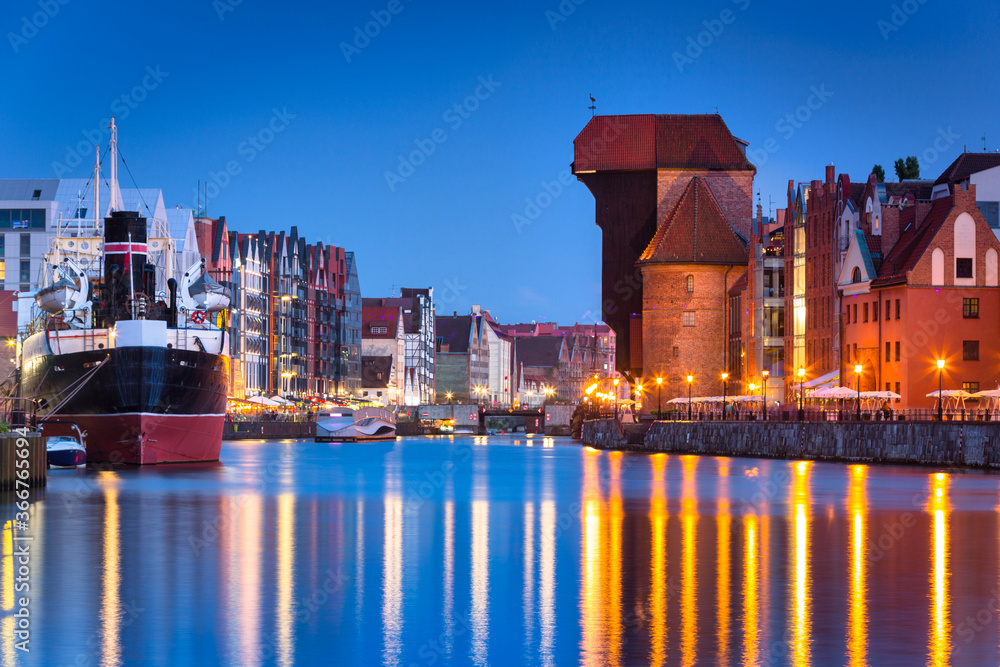 The old town of Gdansk with amazing architecture at dusk, Poland