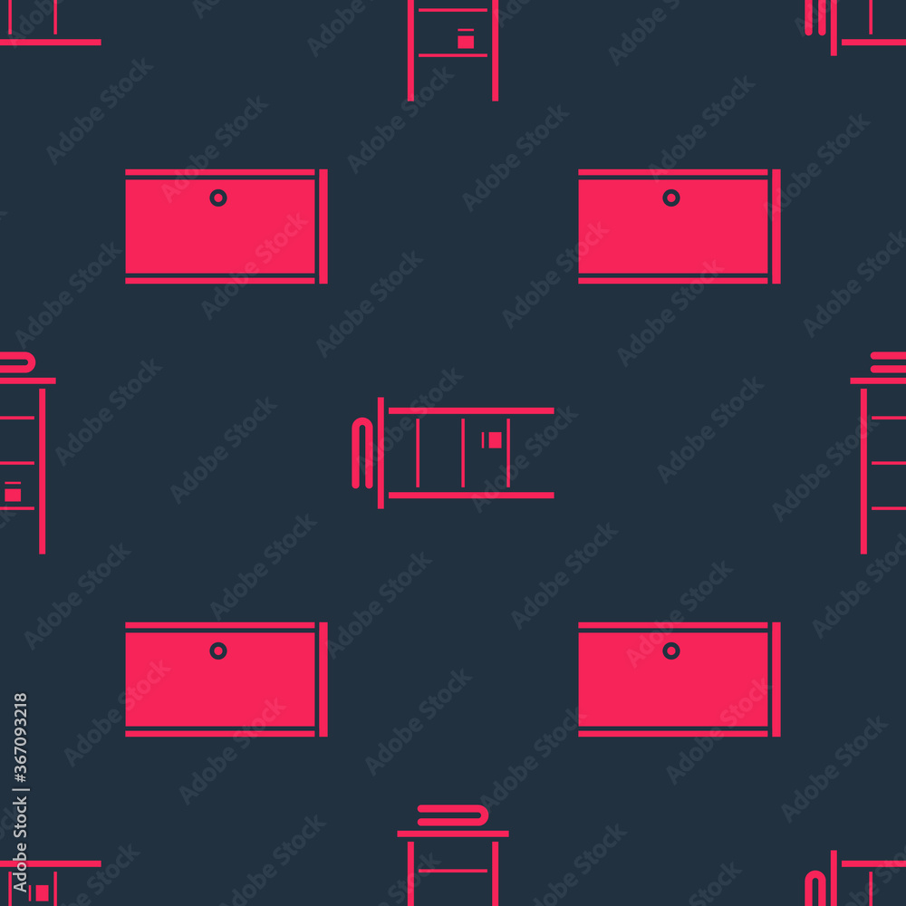 Set Closed door and Bathroom rack with shelves for towels on seamless pattern. Vector.