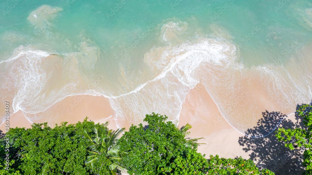 Aerial view landscape of beautiful tropical beach, top view from drone, Aerial view of sandy beach a