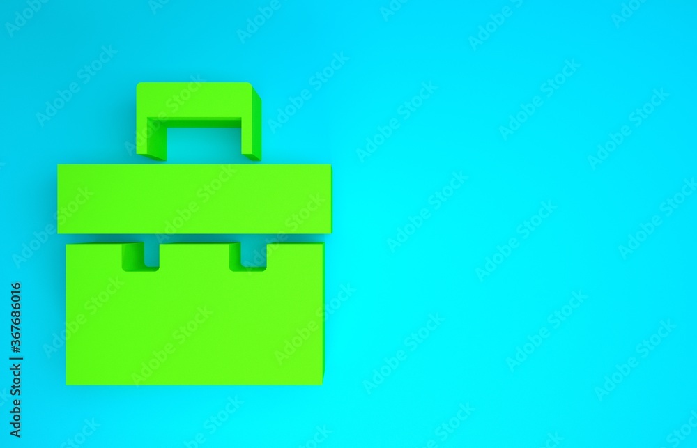 Green Briefcase icon isolated on blue background. Business case sign. Business portfolio. Minimalism