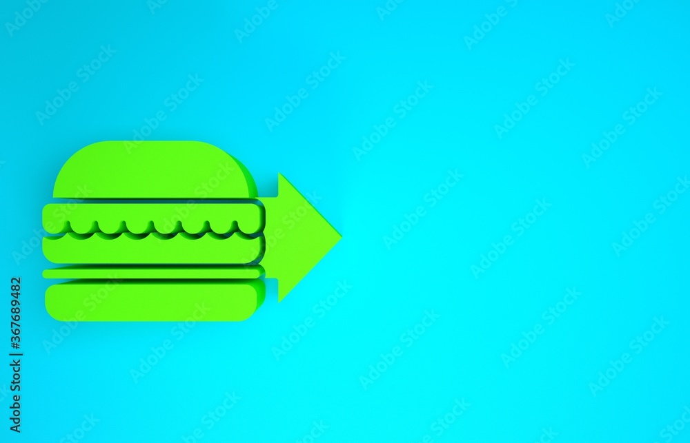 Green Online ordering and burger delivery icon isolated on blue background. Minimalism concept. 3d i