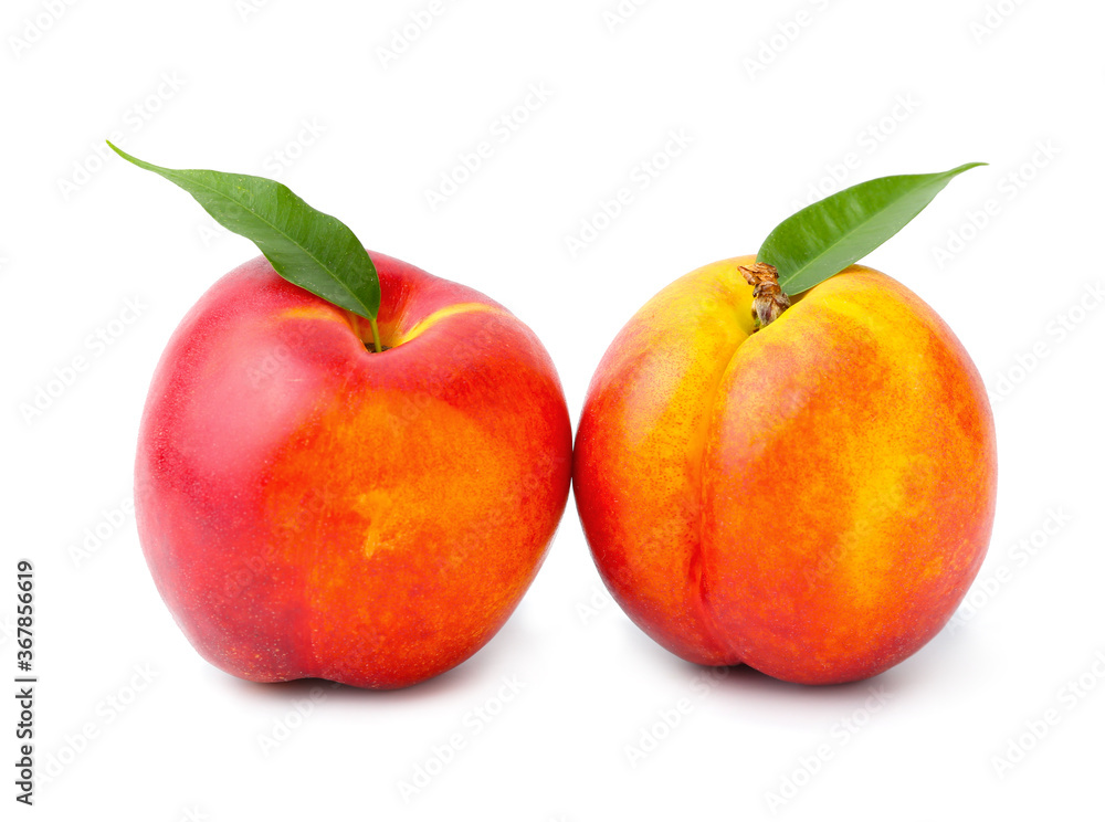 Sweet ripe nectarines on white background