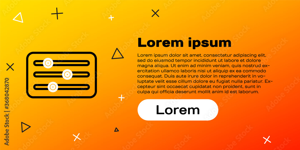 线路混音器控制器图标隔离在黄色背景上。Dj设备滑块按钮。混音
