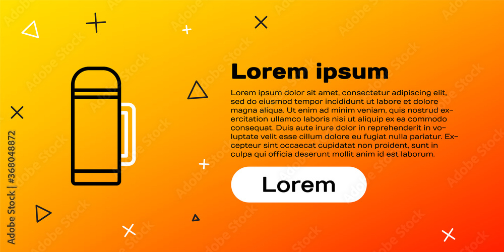 隔离在黄色背景上的Line Thermos容器图标。保温瓶图标。露营和徒步旅行设备