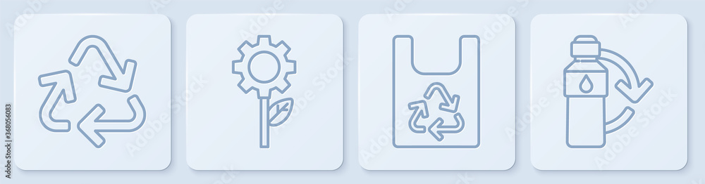 Set line Recycle symbol, Plastic bag with recycle, Leaf plant in gear machine and Recycling plastic 