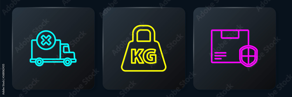 Set line Delivery cargo truck vehicle，security with shield and Weight.Black square button.Vector（设线货