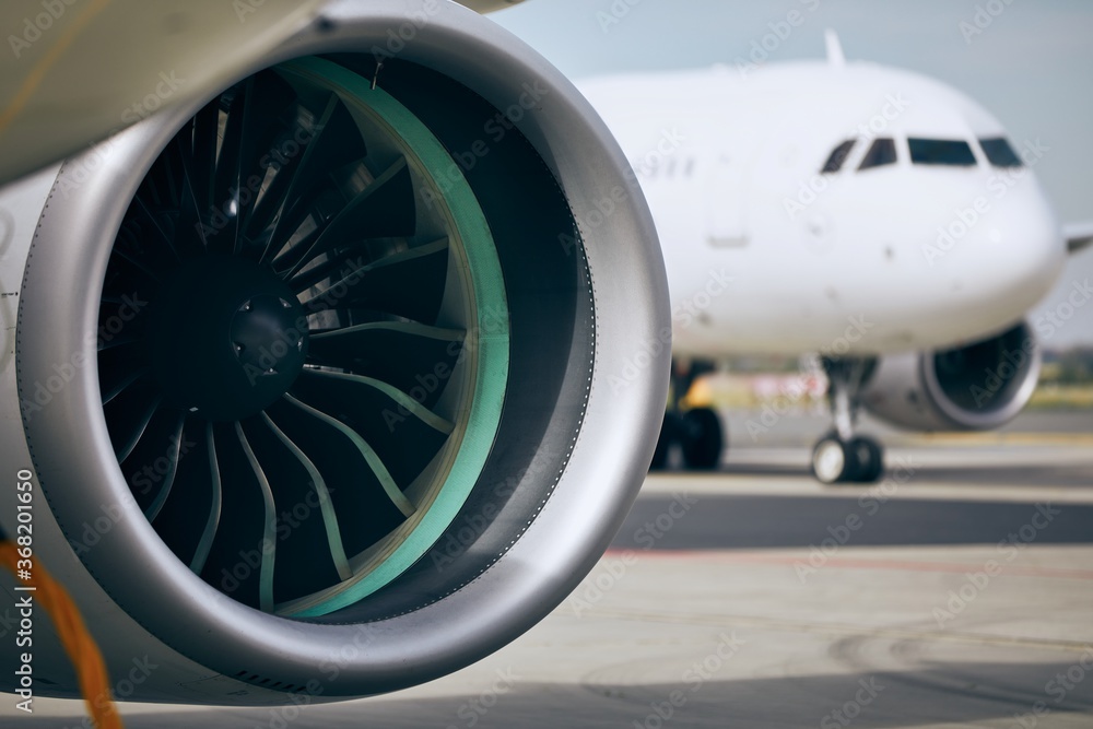 Jet engine of airplane