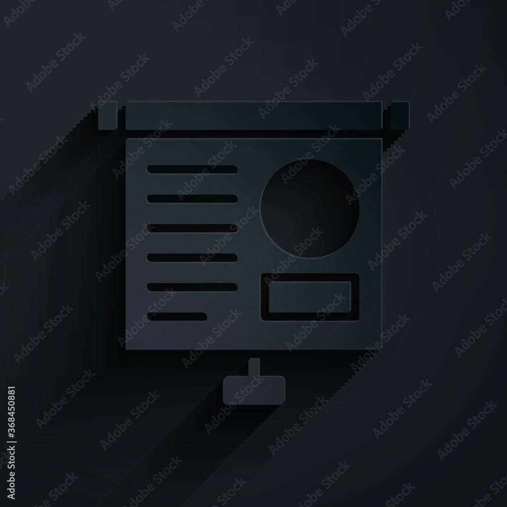 Paper cut Presentation board with graph, schedule, chart, diagram, infographic, pie graph icon isola