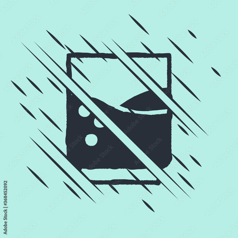 Black Glass with water icon isolated on green background. Soda glass. Glitch style. Vector Illustrat