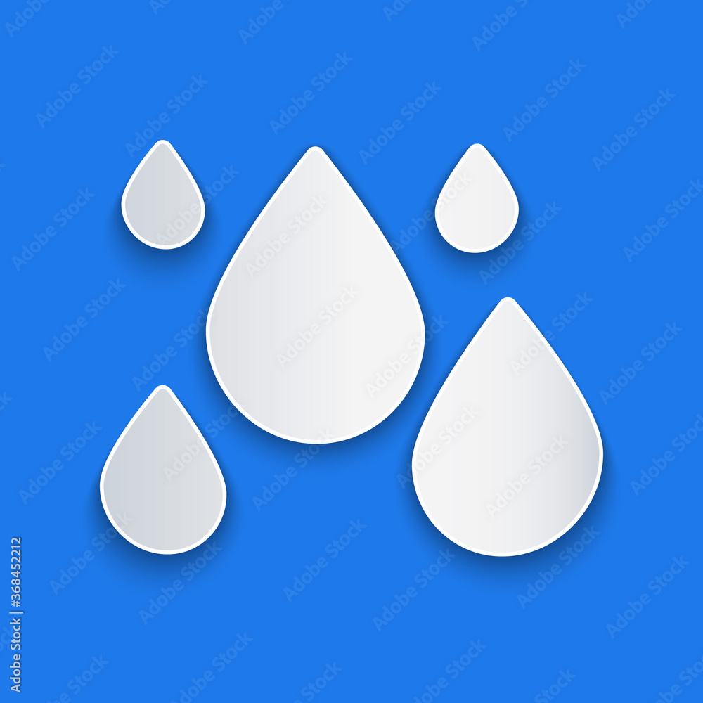 Paper cut Water drop icon isolated on blue background. Paper art style. Vector Illustration.