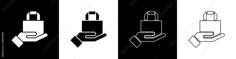 Set Online ordering and fast food delivery icon isolated on black and white background. Vector Illus