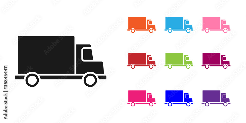 Black Delivery cargo truck vehicle icon isolated on white background. Set icons colorful. Vector Ill