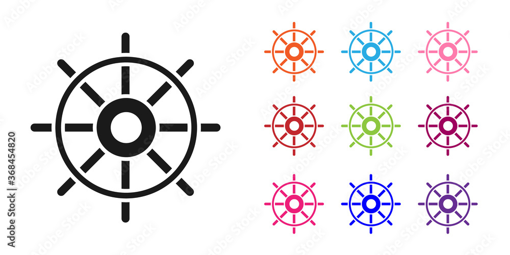 Black Ship steering wheel icon isolated on white background. Set icons colorful. Vector Illustration