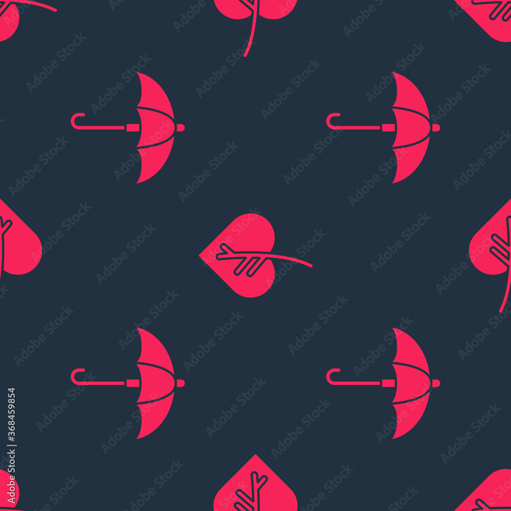 Set Umbrella and Leaf or leaves on seamless pattern. Vector.