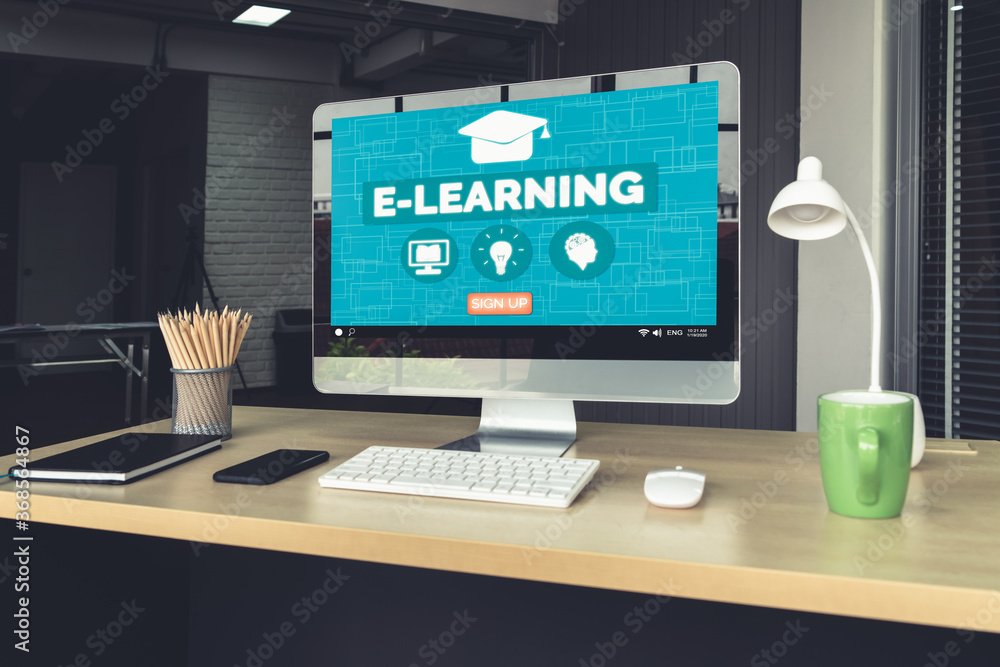 E-learning and Online Education for Student and University Concept. Video conference call technology