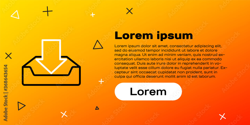 Line Download收件箱图标隔离在黄色背景上。彩色轮廓概念。矢量插图