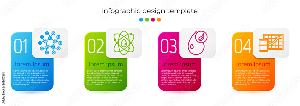 Set line Molecule oil, Atom, Bio fuel and Oil price increase. Business infographic template. Vector.