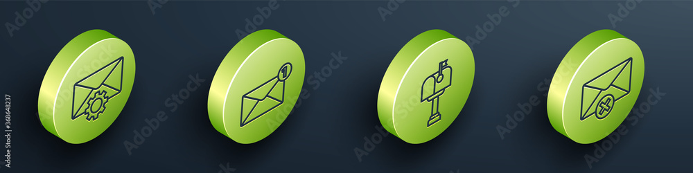 Set Isometric Envelope setting, Envelope, Mail box and Delete envelope icon. Vector.