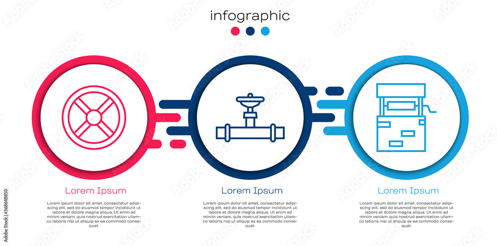 设置工业阀门、工业管道和阀门以及油井。商业信息图模板。矢量。